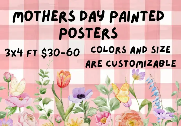 Mother's Day painted poster price card showing wildflower designs
