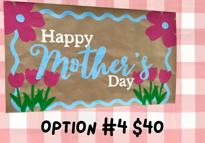 Hand-painted "Happy Mother's Day" poster with tulips on kraft paper