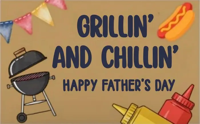 Hand-painted "Grillin' and Chillin'" Father's Day poster with a barbecue