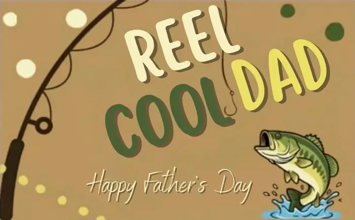 Hand-painted "Reel Cool Dad" Father's Day poster with a fishing rod