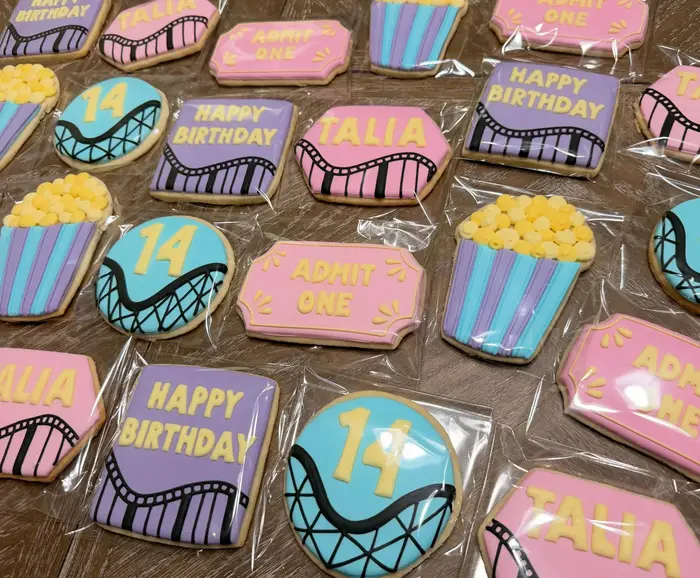 Bagged rollercoaster birthday cookies for Talia