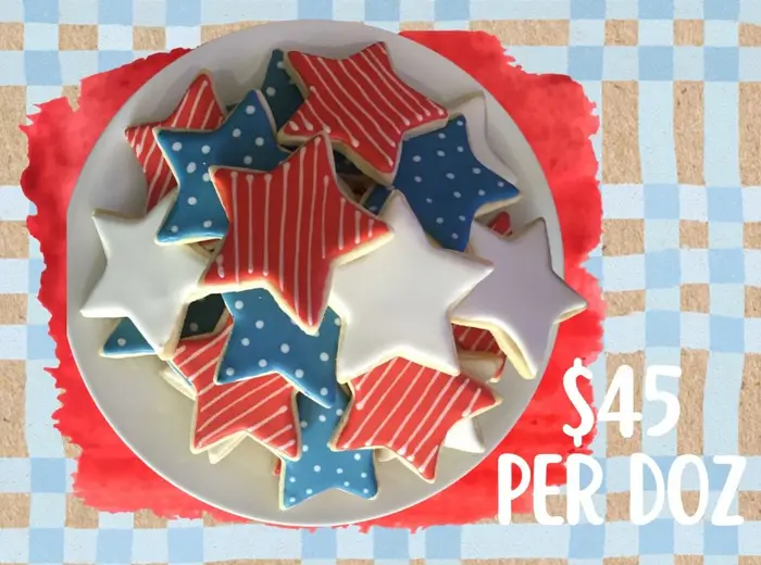 Red, white and blue star cookies on a plate