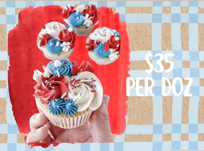 Fourth of July cupcakes swirled in red, white and blue