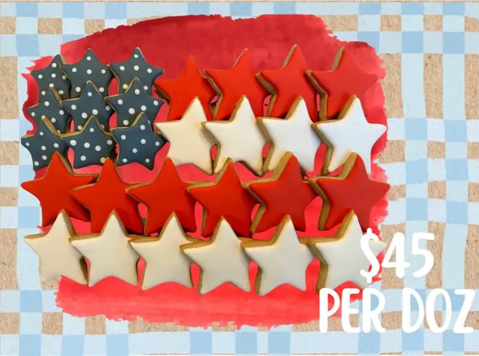 Rows of red, white and blue star cookies