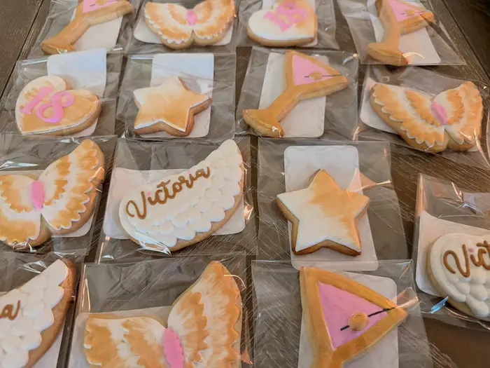 Victoria's 18th birthday cookies: angel wings, butterflies, stars and a martini glass