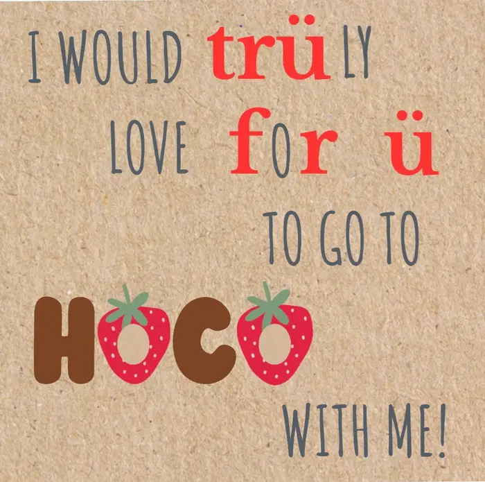 Hand-painted homecoming poster reading "I would truly love for you to go to Hoco with me"