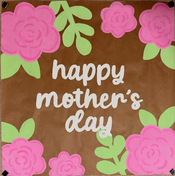 Hand-painted "happy mother's day" poster with bold pink roses